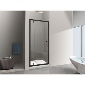 Nala - Porte de douche &agrave; ouverture battante roto-translante avec pivots asym&eacute;triques, cadre noir mat r&eacute;versible Cm 116-119 h 200