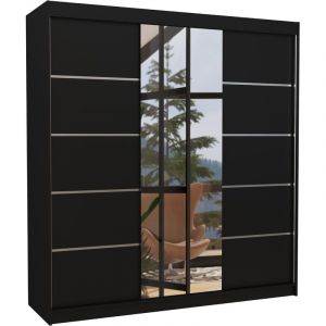 Les Tendances - Armoire chambre adulte 2 portes coulissantes bois noir et miroir Baker 200cm