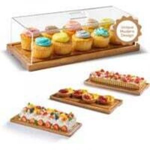 Pr&eacute;sentoir &agrave; g&acirc;teaux avec couvercle &ndash; Pr&eacute;sentoir &agrave; desserts en bois d'acacia et planche &agrave; charcuterie en bois pour g&acirc;teaux, pain, p&acirc;tisseries,