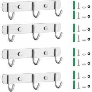 4 PCS Porte Manteau Mural,3 Hook Pat&egrave;res Porte Manteaux Design En Acier Inoxydable,Pat&egrave;res Salle De Bains Solide pour V&ecirc;tements, Chapeaux, Peignoirs