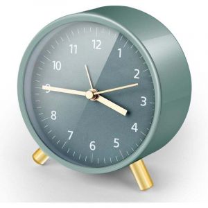 Reveil Matin, Rond Reveil Analogique sans Tic-tac, Reveille Veilleuse Coquille en M&eacute;tal, R&eacute;veil &agrave; Pile pour Bureau, Chambre, Adultes, Enfants