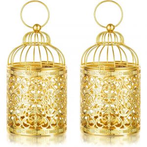 Bougeoirs Lanterne de Cages en M&eacute;tal 2 Pi&egrave;ces Petites Suspendue Chandeliers pour Bougie Chauffe Plat Cand&eacute;labres, Vintage Photophore D&eacute;coratives