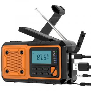 Radio Solaire Radio Portable, d'urgence Météo 4000mAh Radio à Manivelle avec FM/AM(MW)/SW/WBA Radio Dynamo, avec Lampe de Poche LED/Alarme SOS/Câble