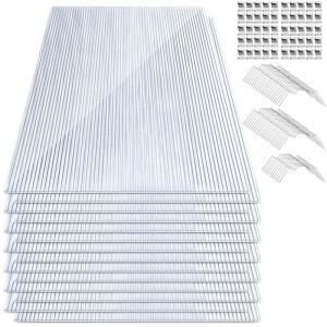 Wolketon 28x Plaques de polycarbonate creux 4mm 121x60,5cm 100 clips vitrage serre de jardin 20,5m&sup2; r&eacute;sistant UV double paroi isolante alv&eacute;olaire