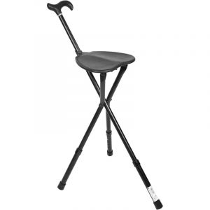 Canne Si&egrave;ge Pliante L&eacute;g&egrave;re (R&eacute;glable en Hauteur), Chaise Pliante Portable, Aluminium, 3 Pieds, Noir