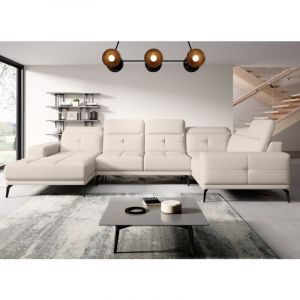 Canap&eacute; panoramique design SKAW simili cuir - T&ecirc;ti&egrave;res r&eacute;glables A droite-Cr&egrave;me-M&eacute;ridienne A droite