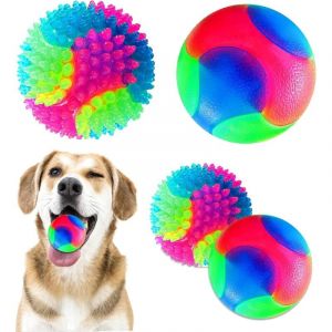 4 Pièces Balles pour Chien Lumineuses LED Balles Animaux de à Pointes Clignotantes Balles à Mâcher Couinantes Jouets Interactifs pour Chien Balles