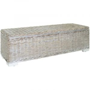 Bo&icirc;te de rangement-Coffre de rangement-Stockage Rangement Blanc 110 cm Rotin kubu naturel et acajou 890858