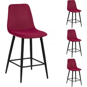 M&s - Lot de 4 chaises de bar 42x51,5x98 cm en velours bordeaux - poksi