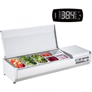 Vevor - Saladette Refrigeree a Poser 150 w, Vitrine Refrigeree pour Pizzeria, avec 3 1/3 Casseroles et 4 1/6 Casseroles, Corps en Inox 304, Couvercle