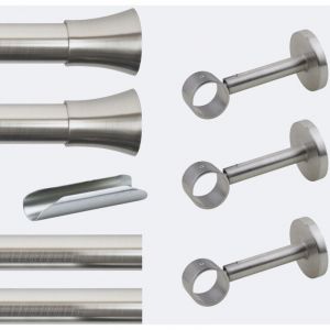 Boulet - Kit de tringle &agrave; rideaux Nickel Mat 300cm Diam.28mm Embout Pommeau - Fixation Mur