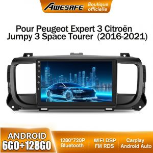 AWESAFE Autoradio Android 13 pour Peugeot Expert 3 Citro&euml;n Jumpy 3 Space Tourer (2016-2021) 6Go+128Go 9'' &eacute;cran Carplay Android Auto