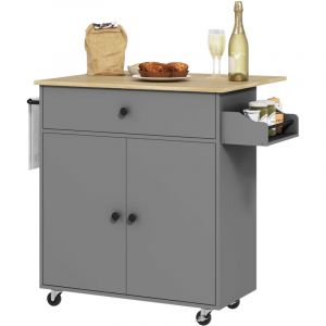 Desserte de cuisine sur roulettes, &Icirc;lot central cuisine tiroir &eacute;tag&egrave;re r&eacute;glable support &agrave; &eacute;pices et porte-serviette gris
