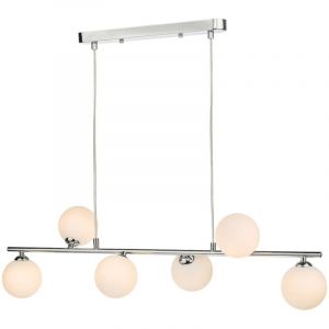 Dar Spiral Plafonnier suspendu &agrave; 6 lumi&egrave;res, chrome poli, verre opale