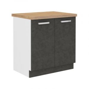 Meuble bas 2 portes battantes avec plan de travail - Gris mat - l 80 x p 51,6 x h 82 cm - lassen
