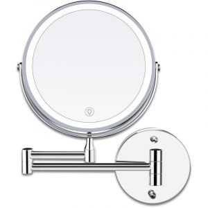 8 Pouces led Miroirs Maquillage Mural Miroir Grossissant Lumineux, 1x/10x Grossissement Charge usb R&eacute;glable &agrave; 3 Couleurs, 360&deg;Pivotant Extensible,