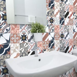 Sticker Mural Carrelage adh&eacute;sif Cuisine Salle de Bain - 30 stickers carreaux de ciment authentiques pio - 30stickers15x15cm