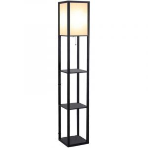 Lampadaire avec 3 étagères, éclairage tricolore, style rétro, design industriel, convient pour salon, chambre et bureau