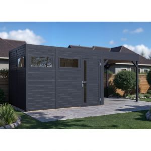 Abri de jardin bois Bertilo Cubus 3 Lounge 19mm avec toit en appentis et plancher 7,65m&sup2; anthracite