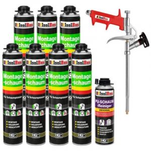 ENSEMBLE Mousse Pistolet 7 x 750 ml + 1 Pistolet &agrave; Mousse M&eacute;tallique + 1 Nettoyant Mousse Expansive