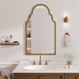 Eifson - Miroir salle bain 101x61 cm, rectangle en fer forgé, style bohème, fixation murale, cadre en métal, miroir mural de salle de bain pour salle