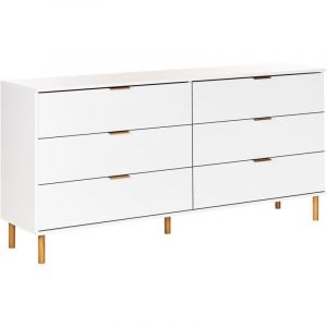 Commode avec 6 Tiroirs en Bois d'Ingénierie Poignées Dorées Pieds en Bois Massif Meubles de Salon Blanche Walpole