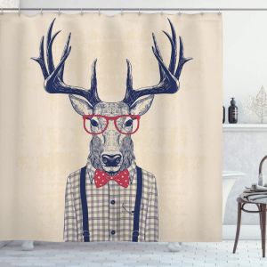 Linghhang - Branché Rideau de Douche, Cerfs avec Jazz Humorous Bow, Tissu Ensemble de Décor de Salle de Bain avec Crochets, 180 cm x 180 cm, Indigo