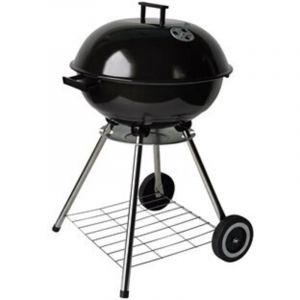 Barbecue rond au charbon de bois avec roulettes et hauteur r&eacute;glable, fabriqu&eacute; en acier &eacute;maill&eacute; avec une grille et un couvercle e