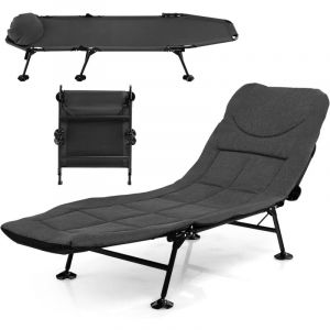 Costway - Lit de Camp Pliable 1 Personne, Lit Camping Pliant Portable Léger à Dossier Réglable 6 Positions, Lit de Camp Extérieur Intérieur