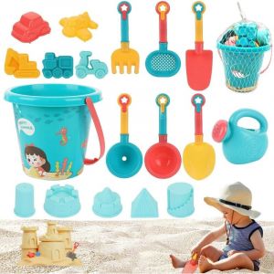 Ensemble de jouets de plage pour enfants, 18 pièces, avec sac en filet, seau, pelle, râteau et château de sable, pour bacs à sable intérieurs et