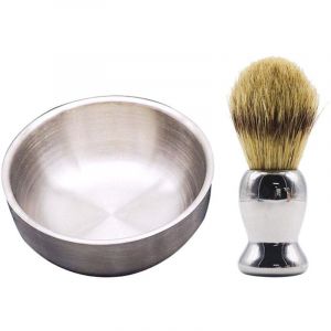 Coffret de rasage pour homme :1 bols en m&eacute;tal, gobelets &agrave; cr&egrave;me, blaireau et accessoires de toilette