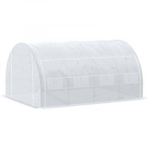 Serre de jardin Serre de jardin serre tunnel 12 m&sup2; avec porte, parois lat&eacute;rales enroulables 8 fen&ecirc;tres acier PE 4 x 3 x 2 m blanc