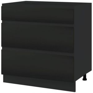 Casserolier Lovia Noir Mat L 80 cm - Porte avec poign&eacute;e int&eacute;gr&eacute;e Coulisses tiroir avec amortisseur Black