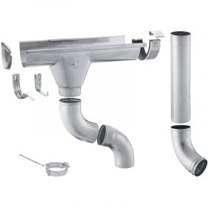 Goutti&egrave;re en zinc set complet abri de jardin, carport, terrasse, 1 c&ocirc;t&eacute; de toit, sans soudure, pour surface de toit jusqu'&agrave; env. 80m&sup2;, 125mm argent,