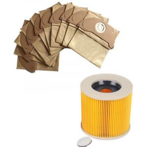 Investissez dans un pack de 10 sacs d'aspirateur + filtres pour K&auml;rcher A 2004 A2204 A 2054 MV 3 Karcher A2000/A2003/A2004/A2014