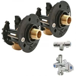 Somatherm - Pack sortie de cloison fixoplac &eacute;vier - raccord coud&eacute; per &agrave; compression &Oslash;12 - m 3/8' (12/17) + 2 robinets pour plaque alv&eacute;olaire