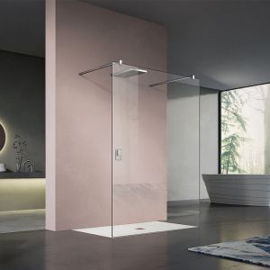 GRAND VERRE Paroi de douche largeur 150cm réglable avec deux barres de fixation 140cm réglable en aluminium chromé