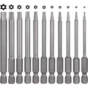 Lot de 11 embout pour visseuse Torx - 75 mm - En acier S2 - Magn&eacute;tique - 6 pans - T6 T7 T8 T9 T10 T15 T20 T25 T27 T30 T40 - Embouts Torx visseuse a