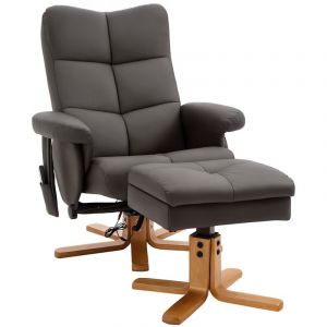 Fauteuil relax massant avec pouf, fauteuil de relaxation pivotant &agrave; 360&deg;, dossier inclinable, 80 x 86 x 99 cm, marron