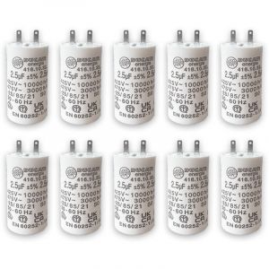 Lot de 10 &ndash; Condensateurs 2,5 &micro;F pour moteur de volet roulant et store &eacute;lectrique &ndash; Compatible somfy, simu, nice &ndash; Forme cylindrique &ndash; 2 cosses