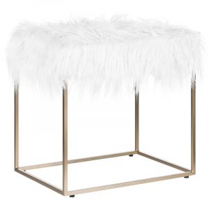 Beliani - Petit Tabouret Glamour avec Assise en Fausse Fourrure Blanche et Struture en Acier Doré 40 cm de Hauteur Doré