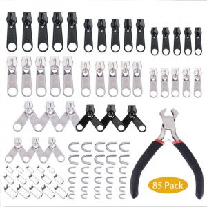 Cyslmuk - 85 Pcs Remplacement Zip Curseur Fermeture Eclair, Kit de Réparation de Fermeture avec Mini pinces, Remplacement de fermeture à Glissière