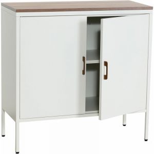 HHG - Commode 926, Armoire Buffet, 2 portes métal 90x90x40cm, mélaminé, blanc