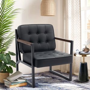 COLAMY Fauteuil,Fauteuil Confortable avec Accoudoirs et Pieds en Métal pour Salon, Chambre, Salle d’Attente et Bureau-Noir