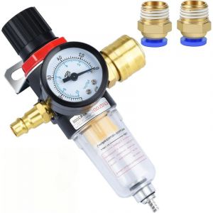 D&eacute;tendeur d'air comprim&eacute;, filtre &agrave; air, r&eacute;gulateur de pression 1/4 bps avec s&eacute;parateur d'eau, raccords rapides allemands et manom&egrave;tres