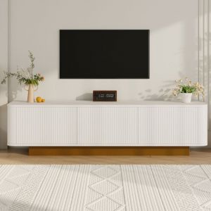 Tanant - Meuble tv avec rangement, finition texturée, sans poignée, pour téléviseur 75 pouces, design moderne, 170 x 40 x 47 cm, Blanc