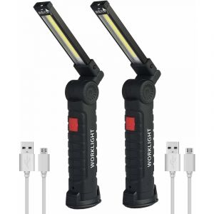 2 x Lampe De Travail Cob Baladeuse Led Rechargeable Lampe Atelier Cob Torche Lampe De Poche Lampe De Travail Baladeuse Led Avec Base Magnétique Lampe