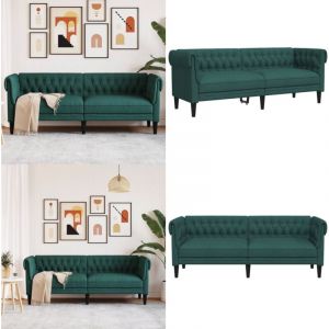 Canap&eacute; Chesterfield 3 places vert fonc&eacute; tissu - Canap&eacute; Chesterfield - Canap&eacute; Trois Places - Canap&eacute; Cuir - Canap&eacute; Design - Meubles Salon - Home &