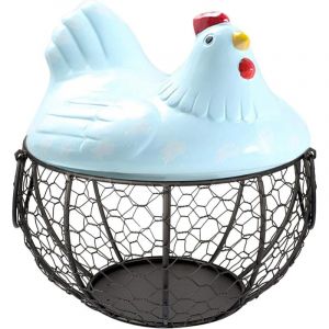 Panier Rangement pour Œufs,avec Couvercle pour Poule en Céramique,Organisateur Collations Aux Fruit
