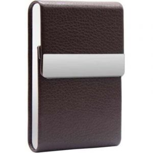 1 Pcs &Eacute;tui Cigarette en M&eacute;tal Boite Marron a Cigarettes Porte Cigarette en PU Cuir Etui Paquet Cigarette Paquet de Cigarettes Slim pour Hommes Femmes